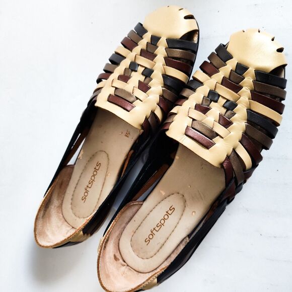 Softspots Woven Comfort Leather Huarache Sandals Slingback Flat 9 Narrow - Picture 8 of 11